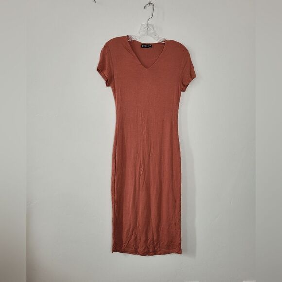 Popular21 T-Shirt Bodycon Dress Orange Copper Soft Stretchy Jersey Knit Medium - Picture 3 of 15